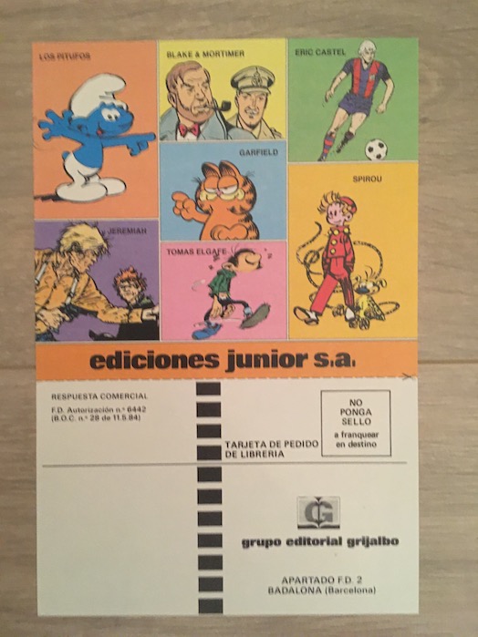 Spaanse bestelkaart met diverse stripfiguren
